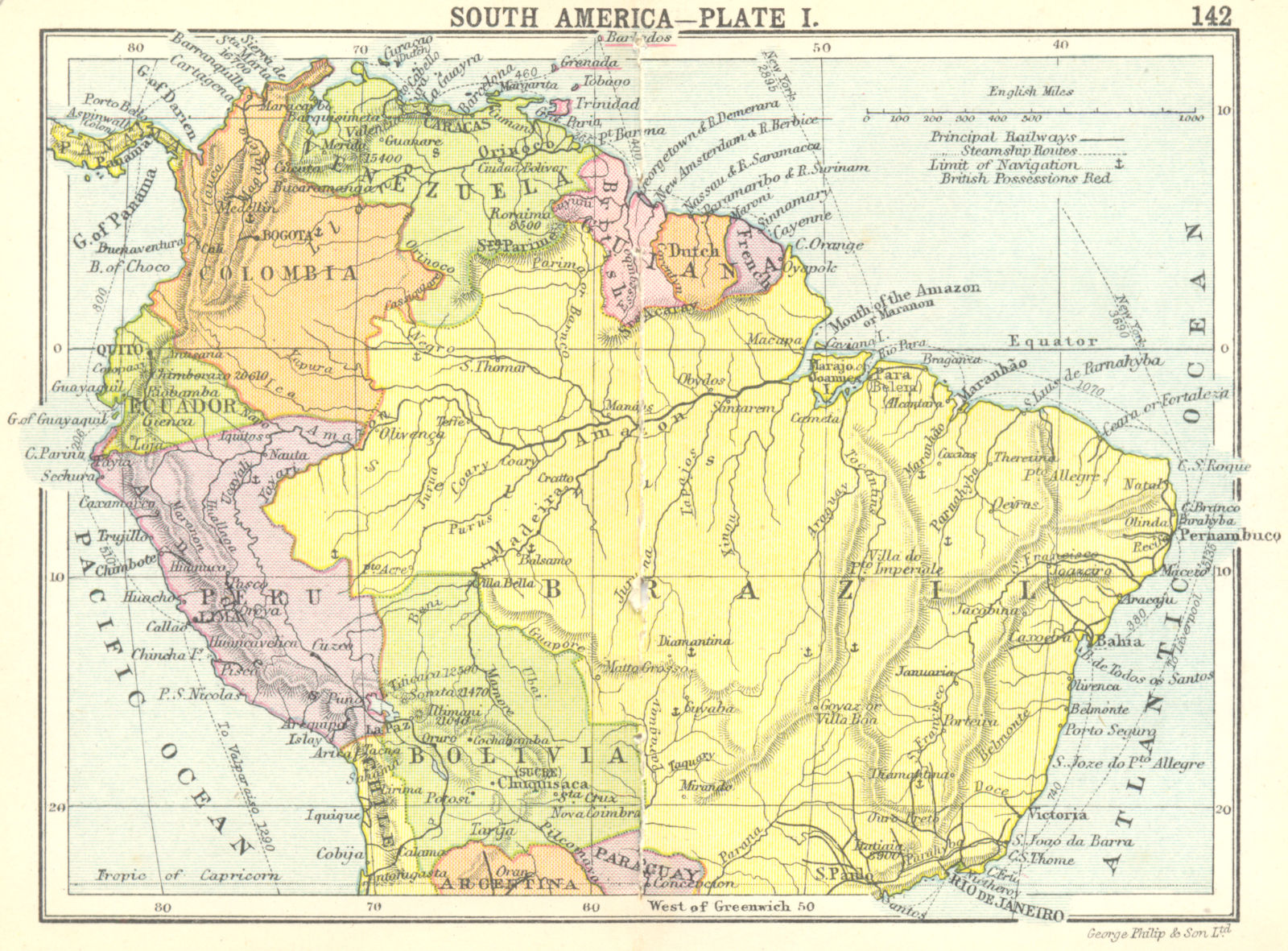 SOUTH AMERICA. South America-Plate I; Small map 1912 old antique chart